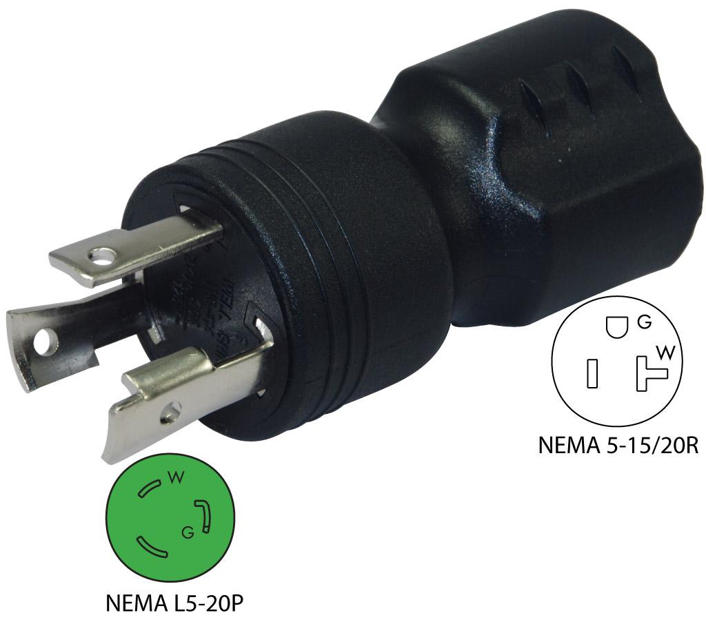 Conntek 30123 30123 BK NEMA L5 20P To 5 15 20R Plug Adapter conntek-30123-30123-bk-nema-l5-20p-to-5-15-20r-plug-adapter
