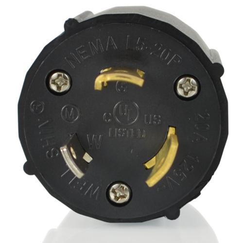 NEMA L5-20P Replacement Plug, 20A, 125V 3-Prong Locking