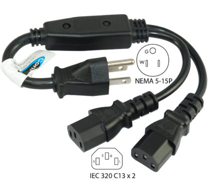 NEMA 5-15P to (2) IEC 320 C13 Power Splitter