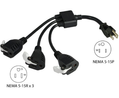 NEMA 5-15P to (3) NEMA 5-15R Power Splitter Cord