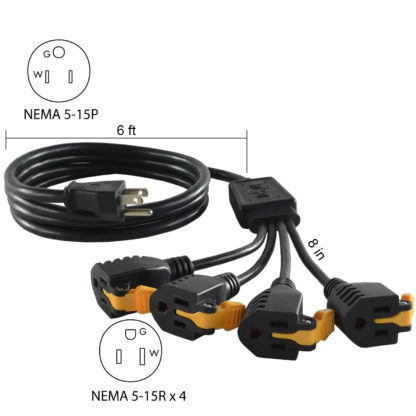 NEMA 5-15P to (4) NEMA 5-15R Power Cord