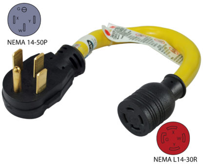 NEMA 14-50P to NEMA L14-30R Pigtail Adapter