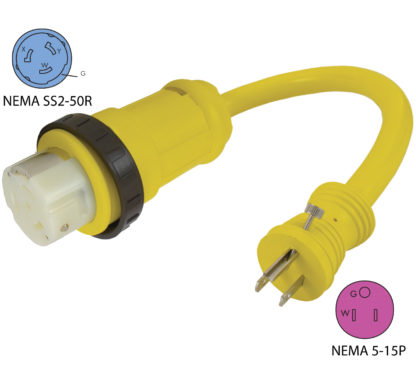 NEMA 5-15P to NEMA SS2-50R Pigtail Adapter
