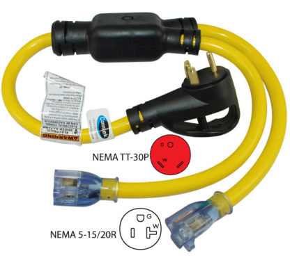 NEMA TT-30P to (2) 5-15/20R Y-Adapter