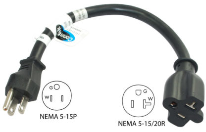NEMA 5-15P to NEMA 5-15/20R Pigtail Adapter Cord