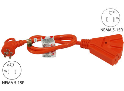 NEMA 5-15P to (3) NEMA 5-15R Power Cord