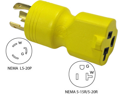 NEMA L5-20P to NEMA 5-15/20R Plug Adapter (Yellow)