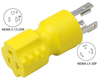 NEMA L5-30P to NEMA 5-15/20R Plug Adapter (Yellow)