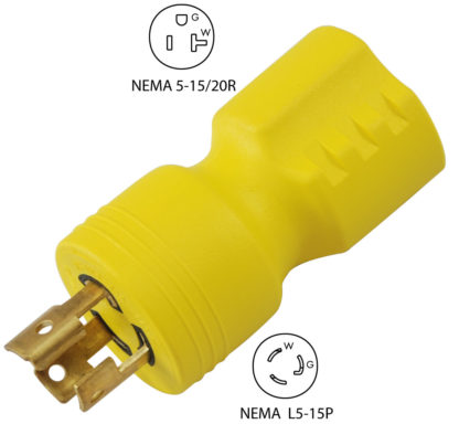 NEMA L5-15P to NEMA 5-15/20R Plug Adapter (Yellow)