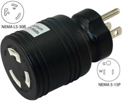 NEMA 5-15P to NEMA L5-30R Plug Adapter (Black)