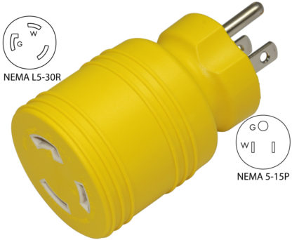 NEMA 5-15P to NEMA L5-30R Plug Adapter (Yellow)