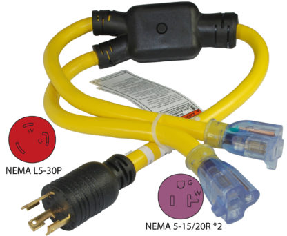 NEMA L5-30P to (2)5-15/20R Y-Adapter