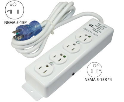 NEMA 5-15P to (4) NEMA 5-15R Hospital Grade Power Strip & Cord