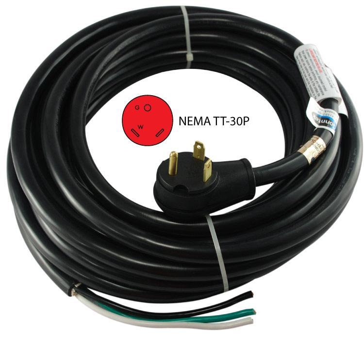 Conntek NEMA TT-30 to ROJ 30A Replacement Power Cords 4ft. to 45ft.