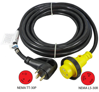 NEMA TT-30P to L5-30R Power Cord