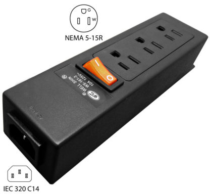 Tri-Outlet Power Strip with NEMA 5-15 Outlets and IEC 320 C14 Inlet
