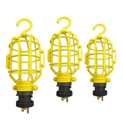 Three Light Cages With Hanging Hooks & NEMA 5-15P Male Plugs With Secure Twist Rings