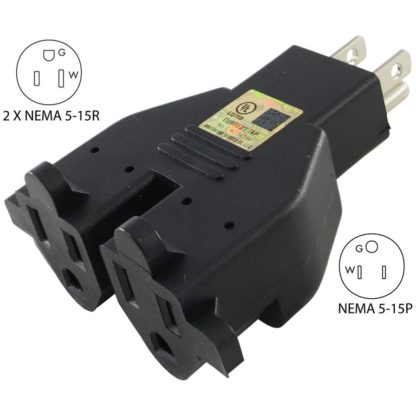 NEMA 5-15P to (2) NEMA 5-15R Power Tap