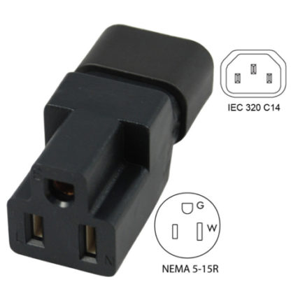 NEMA 5-15R to IEC 320 C14 Plug Adapter