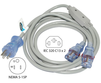 NEMA 5-15P to (2) IEC 320 C13 Power Splitter
