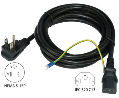 NEMA 5-15P to IEC C13 Power Cord With Exterior Ground Wire