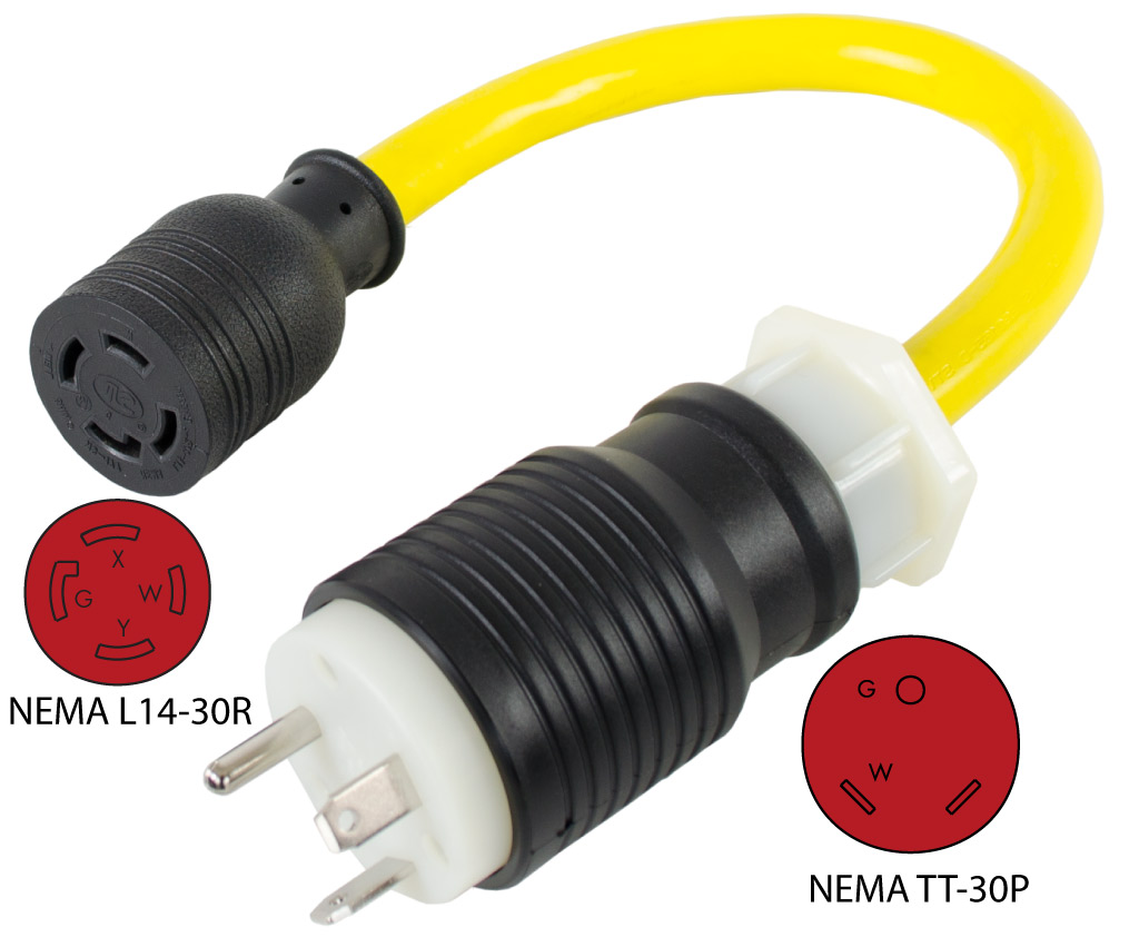 L14-30R Generator Cord Adapter Locking Female Connector. RV Plug TT-30P 30Amp Electrical Adapter Male Plug TT-30P RV to L14-30R Generator Adapter
