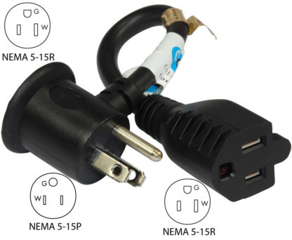 NEMA 5-15P & 5-15R to NEMA 5-15R Outlet Extender & Piggyback Cord