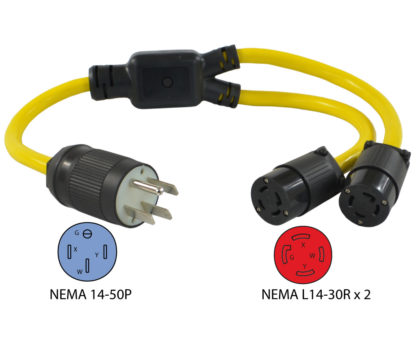 NEMA 14-50P to (2) NEMA L14-30R Y-Adapter