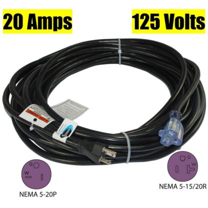 NEMA 5-20P to NEMA 5-15/20R Power Extension Cord