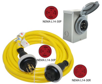 NEMA L14-30P to NEMA L14-30R Power Cord & NEMA L14-30 Inlet Box
