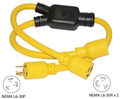 NEMA L6-30P to (2) NEMA L6-30R Y-Adapter
