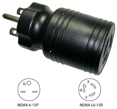 NEMA 6-15P to NEMA L6-15R Plug Adapter