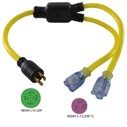 NEMA L14-20P to (2) NEMA 5-15/20R Y-Adapter