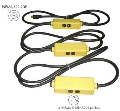 NEMA L21-20P to (12) NEMA 5-15/20R Power Supply Cord