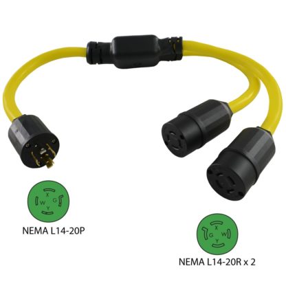 NEMA L14-20P to (2) NEMA L14-20R Y-Adapter